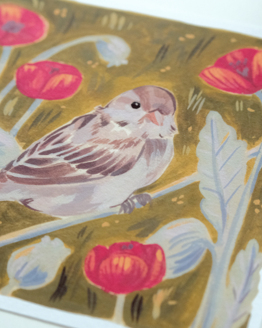 Bird in Poppies | Square Print