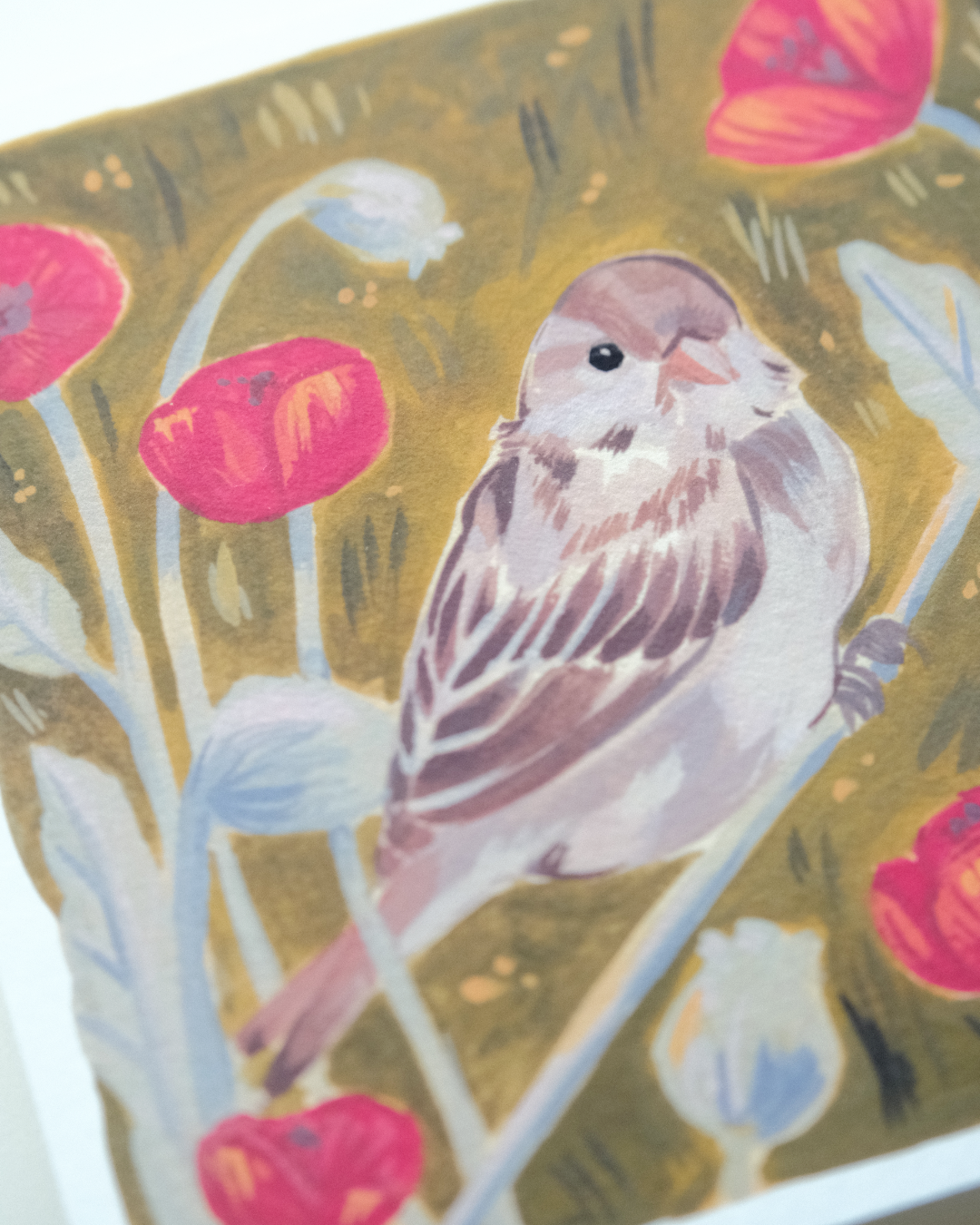 Bird in Poppies | Square Print